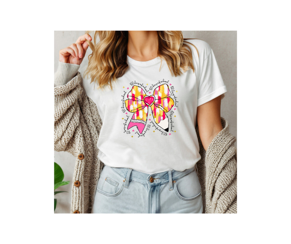 100 Days Pencil Bow with Heart Adult Tee Shirt