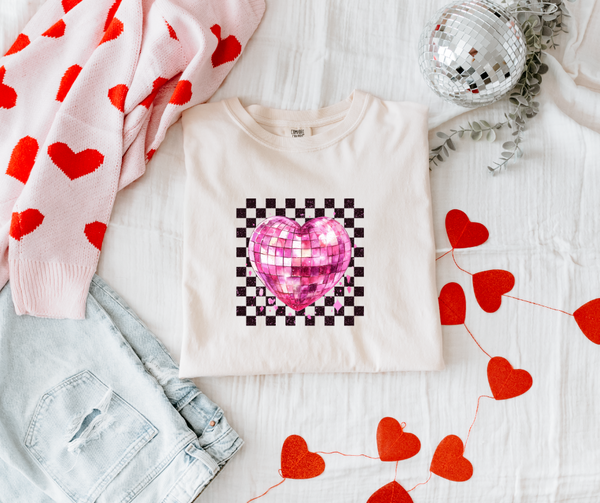 Checkered Disco Heart Adult Tee Shirt