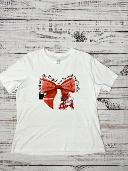 Go Hogs Red Ribbon Adult Tee Shirt