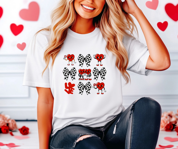 Checkered Bows and Hearts Adult Tee Shirt