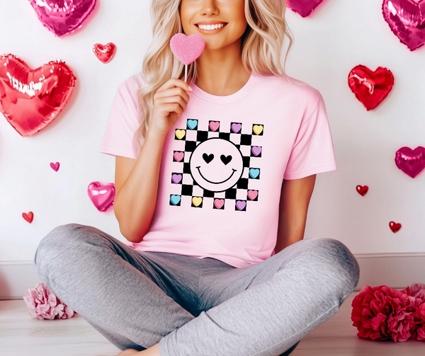 Ladies Checkered Smiley Face Adult Tee Shirt