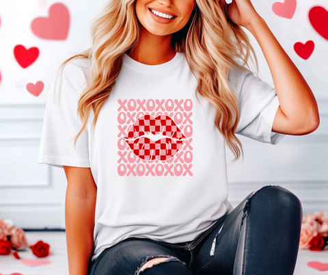 XOXO Checkered Lips Adult Tee Shirt