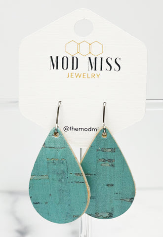 Cork+Leather Teardrop Earring "Turquoise"