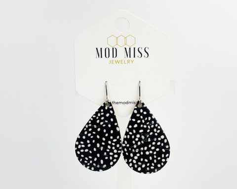 Cork+Leather Teardrop Earring "Black & White Confetti"