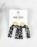 Cork+Leather Arch Earring "Navy Daisy"