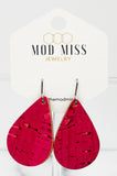 Cork+Leather Teardrop Earring "Hot Pink"