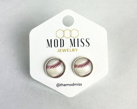 Druzy Stud Earring "Baseball"