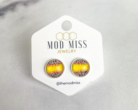 Druzy Stud Earring "Leopard Softball"