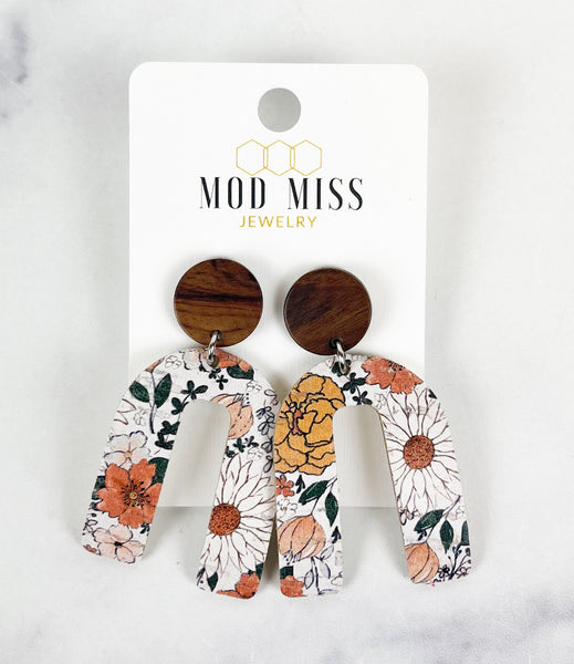 Cork+Leather Arch Earring "Boho Blooms"