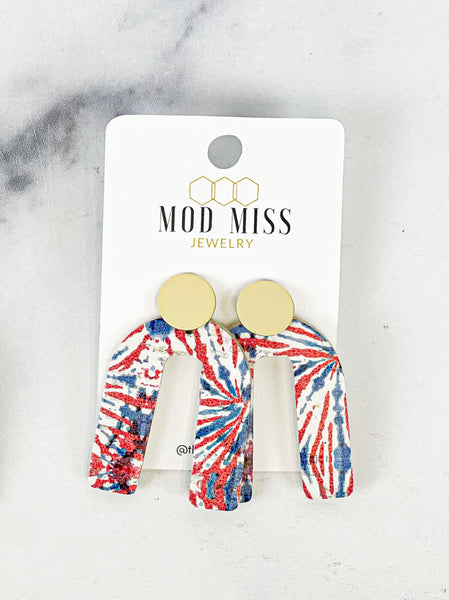 Cork+Leather Arch Earring "Patriotic"