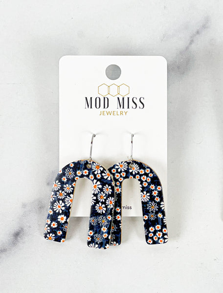 Cork+Leather Arch Earring "Navy Daisy"