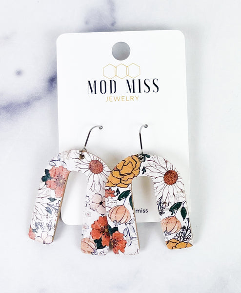 Cork+Leather Arch Earring "Boho Blooms"