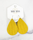 Leather Teardrop Earring "Weaved Yellow"