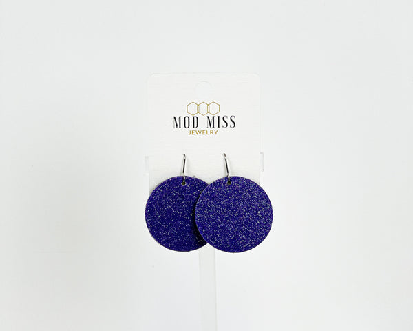 Cork+Leather Round Earring "Fine Glitter Purple"