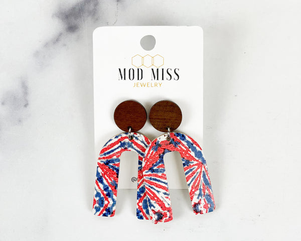 Cork+Leather Arch Earring "Patriotic"