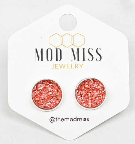 Druzy Stud Earring "Flamingo"