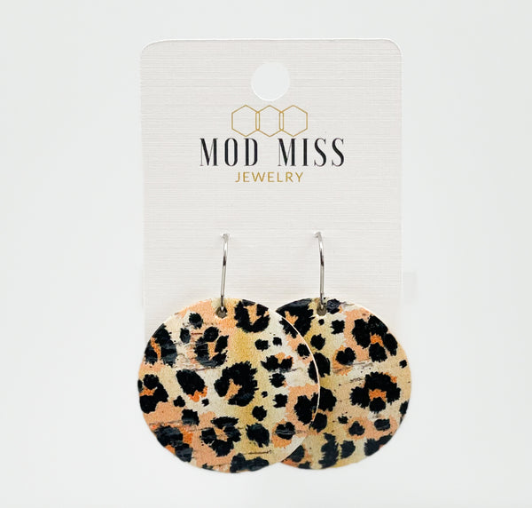 Cork+Leather Round Earring "Leopard Peach"