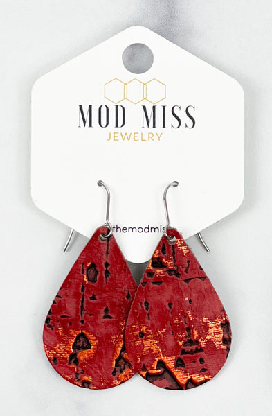 Leather Teardrop Earring "Wildwood Red"