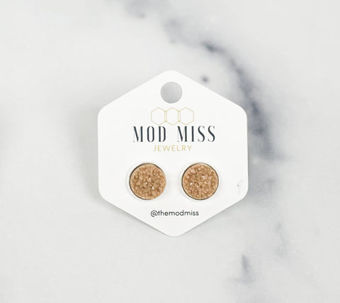 Druzy Stud Earring "Tan"