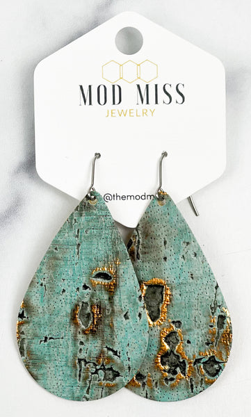 Leather Teardrop Earring "Wildwood Turquoise"