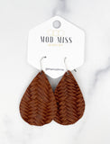 Leather Teardrop Earring "Weaved Brown"