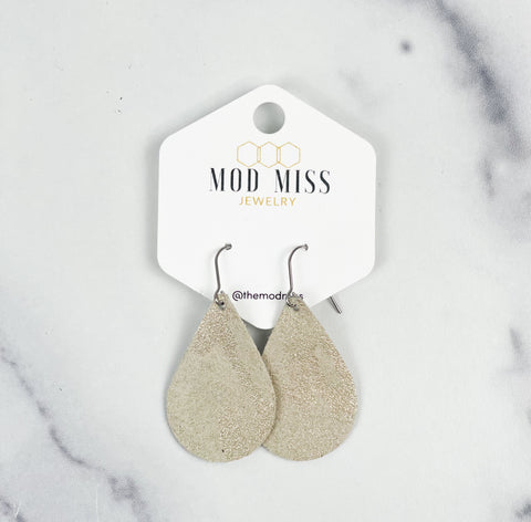 Leather Teardrop Earring "Camo Champagne"