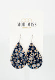 Cork+Leather Teardrop Earring "Navy Daisy"